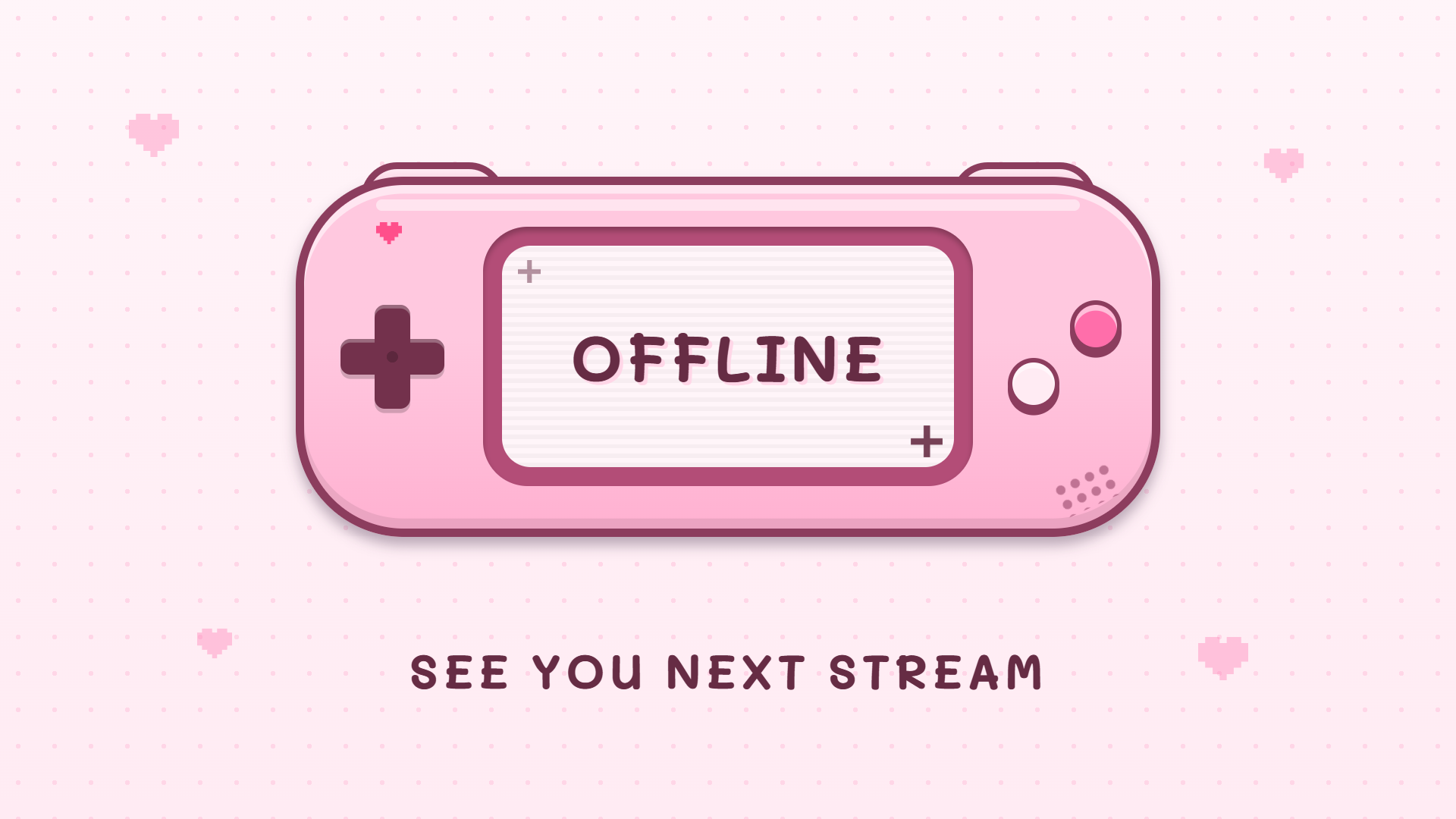 Twitchのオフラインバナーのフリー素材(かわいいゲーム機・ピンク)