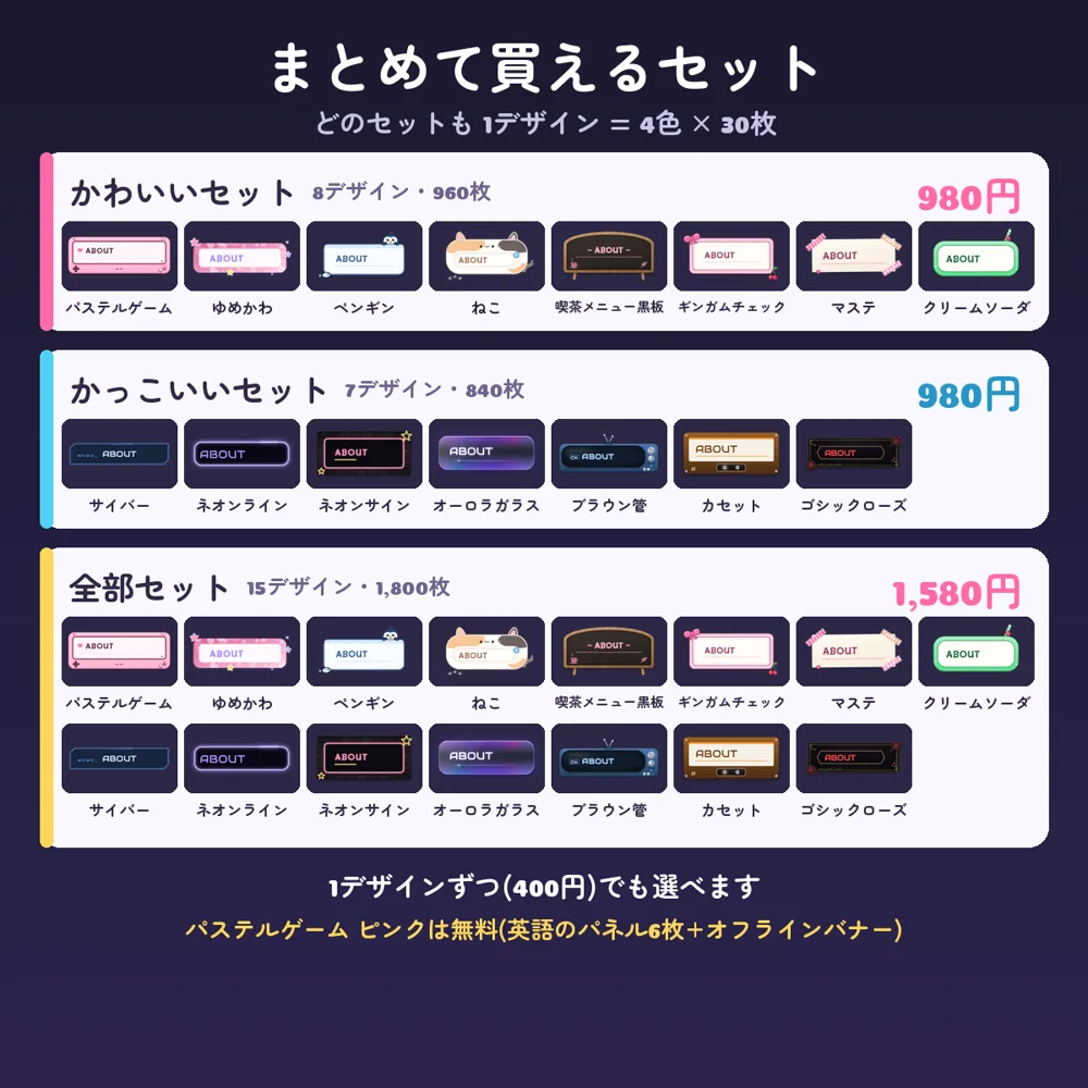 Twitchパネルのセット(かわいい・かっこいい・全部)